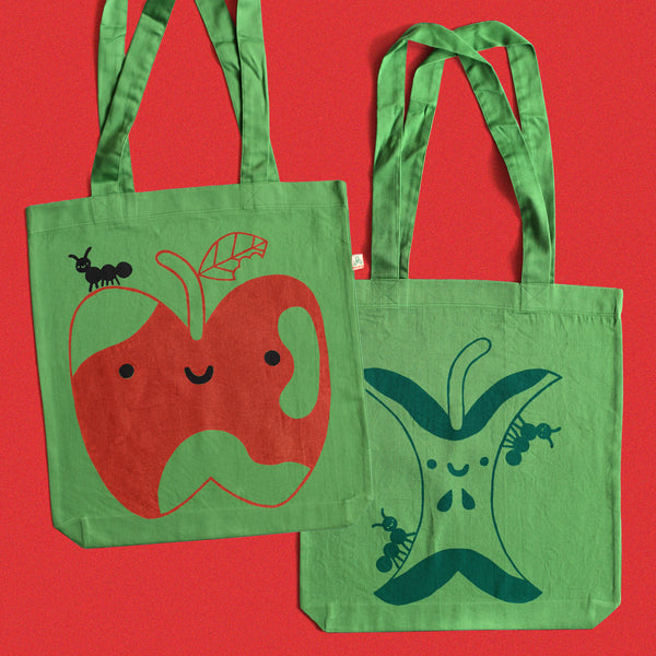 Hand Printed APPLE Tote Bag (100% Recycled Materials)