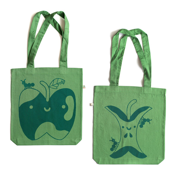 Hand Printed APPLE Tote Bag (100% Recycled Materials)