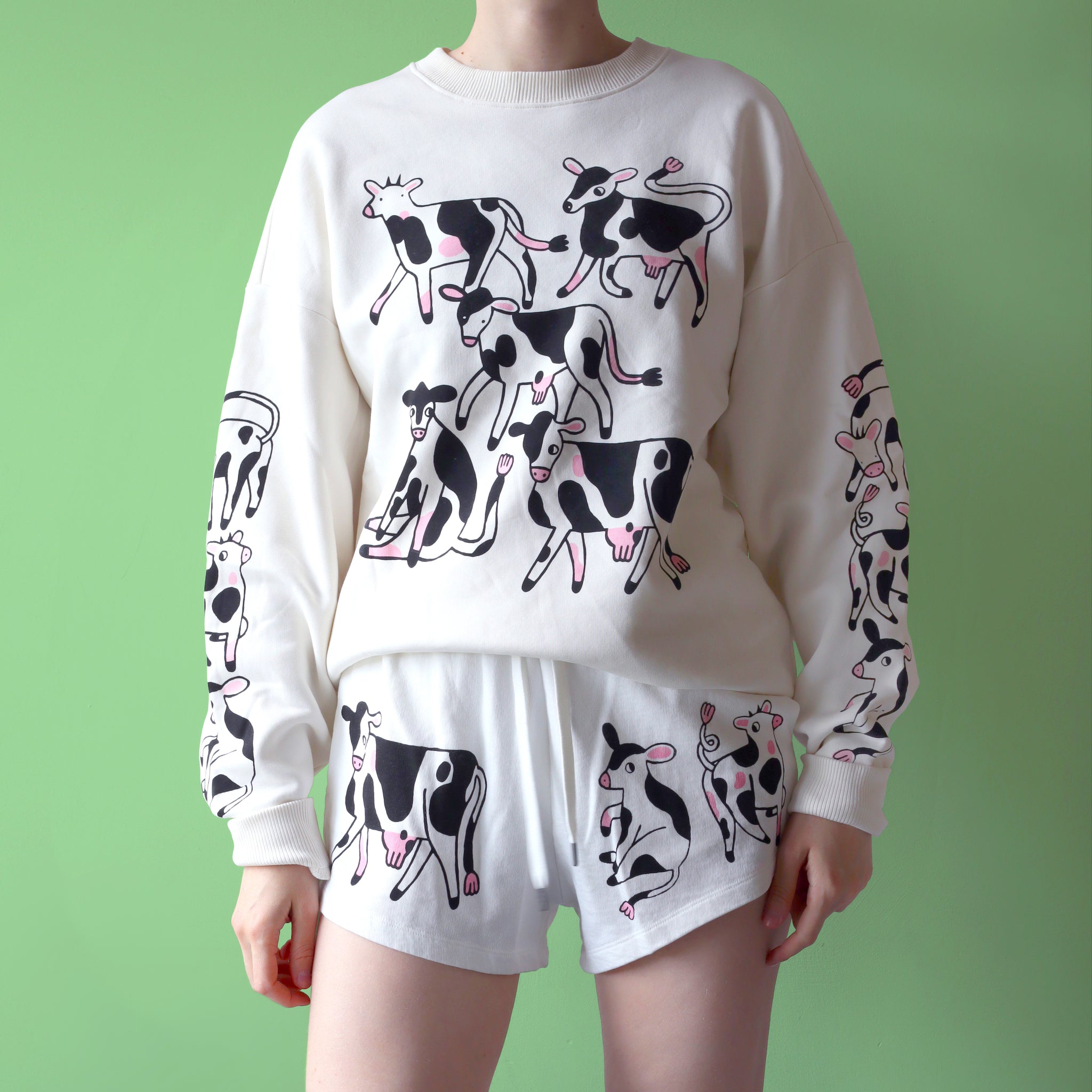 Hand Printed COW Sweat Shorts