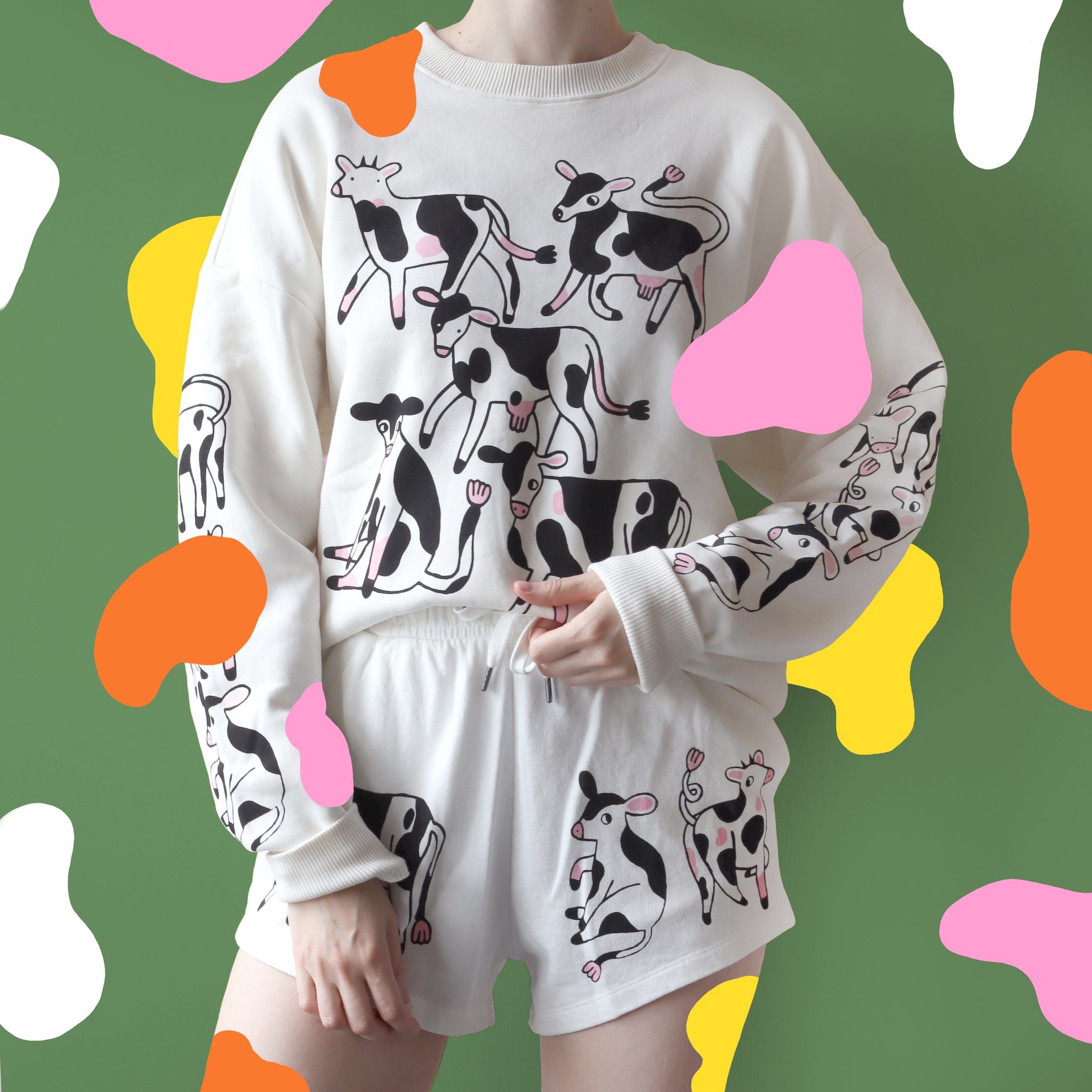 IMPERFECT Full Length Off White COW Sweatshirt
