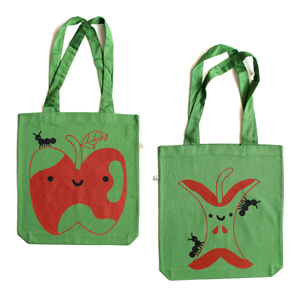 Hand Printed APPLE Tote Bag (100% Recycled Materials)