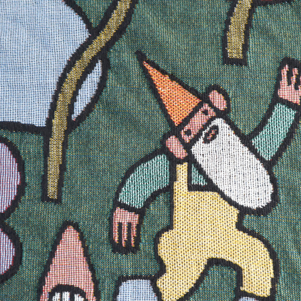 Running Garden Gnome Detail of Woven Fairytale Forest Throw Blanket by Eva Stalinski 2021